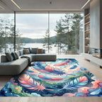 Ethereal Floating Watercolor Pastel Feather Composition Rug