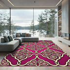 Magenta Ornate Flourish Damask Interlace Rug