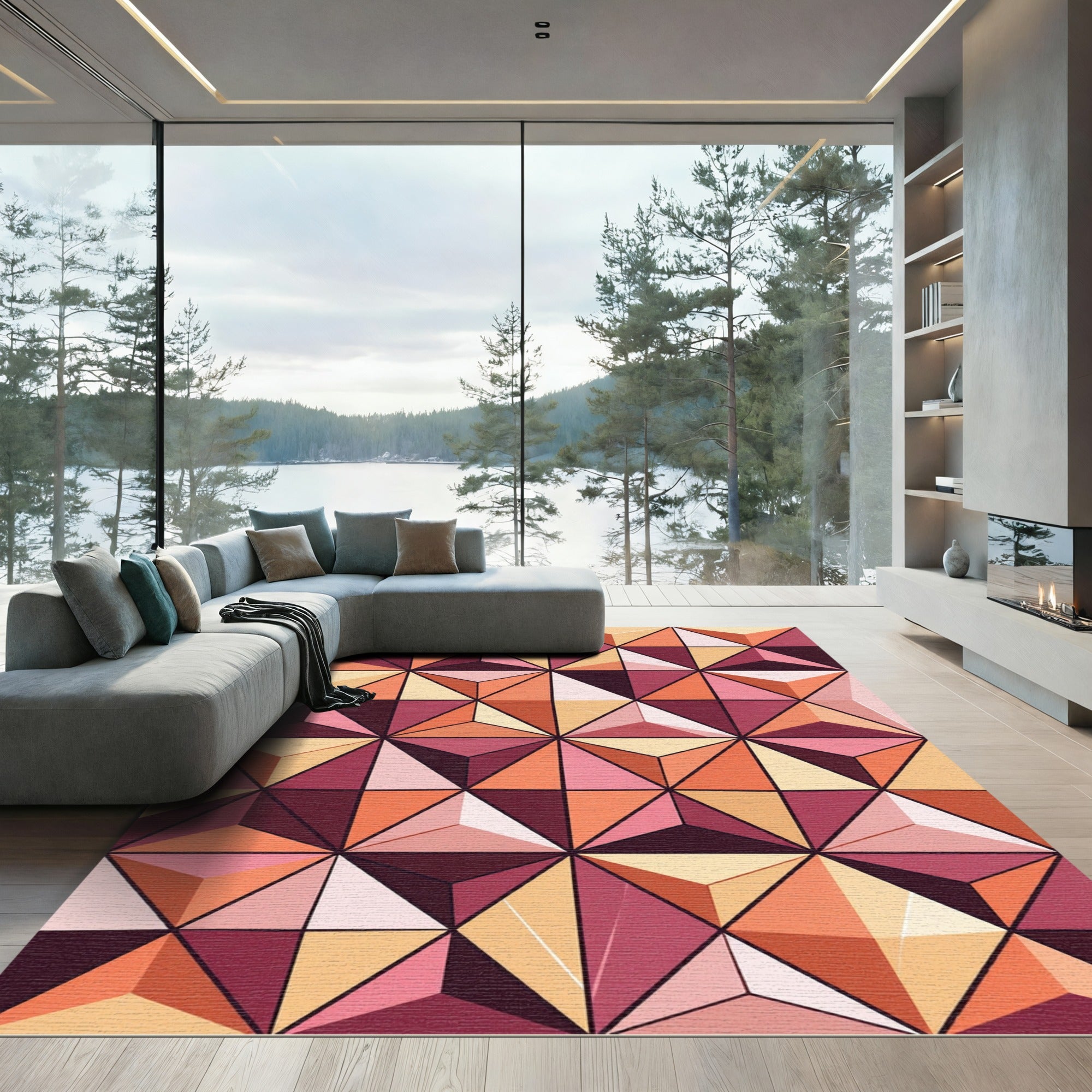 Geometric Radiant Sunset Prism Mosaic Rug