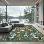 Whimsical Forest Mouse Daisy Garden Rug