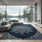 Midnight Blue Celestial Star Medallion Rug
