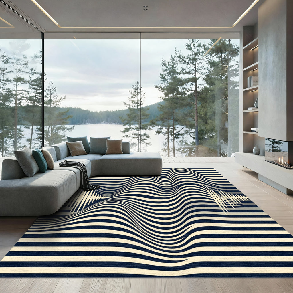 Cinematic Monochrome Optical Wave Abstract Rug