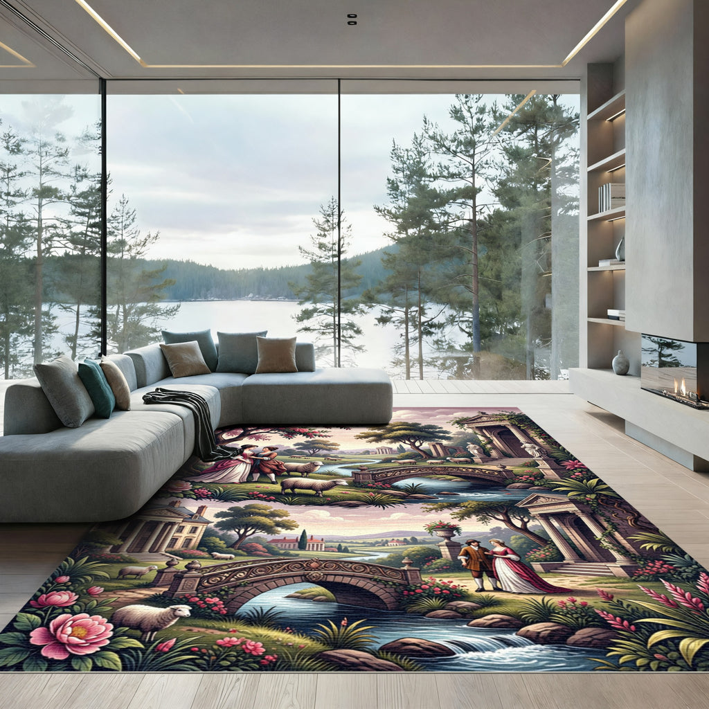 Vintage Garden Landscape Romantic Couple Rug