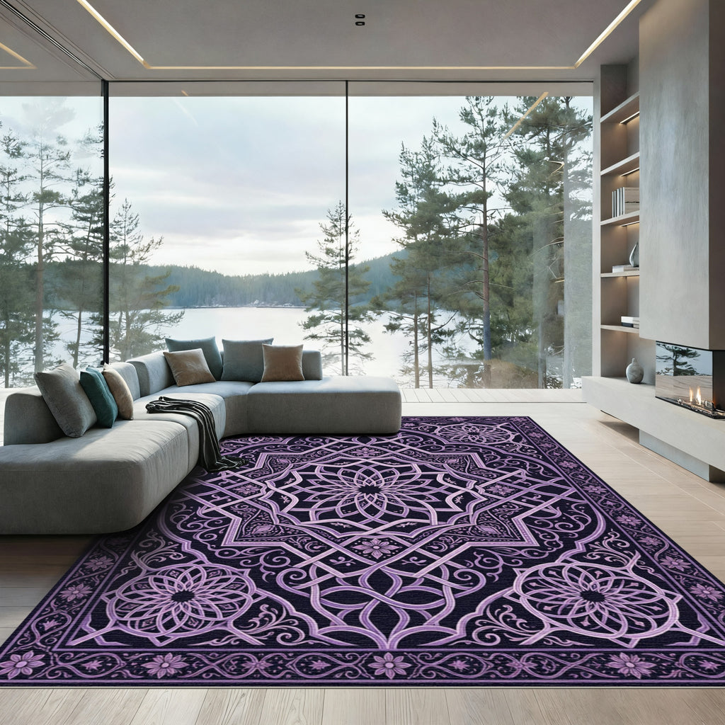 Intricate Violet Mandala Geometric Ornament Rug