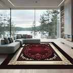 Crimson Red Ornate Floral Border Rug