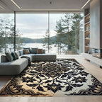 Ornate Ebony Beige Floral Crest Rug