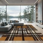 Warm Brown Plaid Window Pane Rug