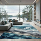 Stormy Blue Watercolor Ocean Wave Rug