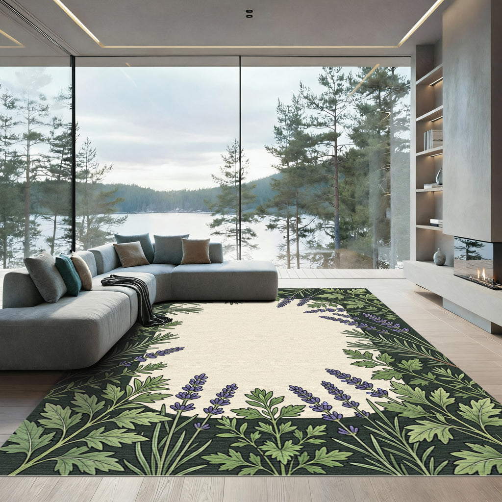 Green Lavender Botanical Meadow Rug