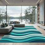 Elegant Teal Aquamarine Layered Wave Rug