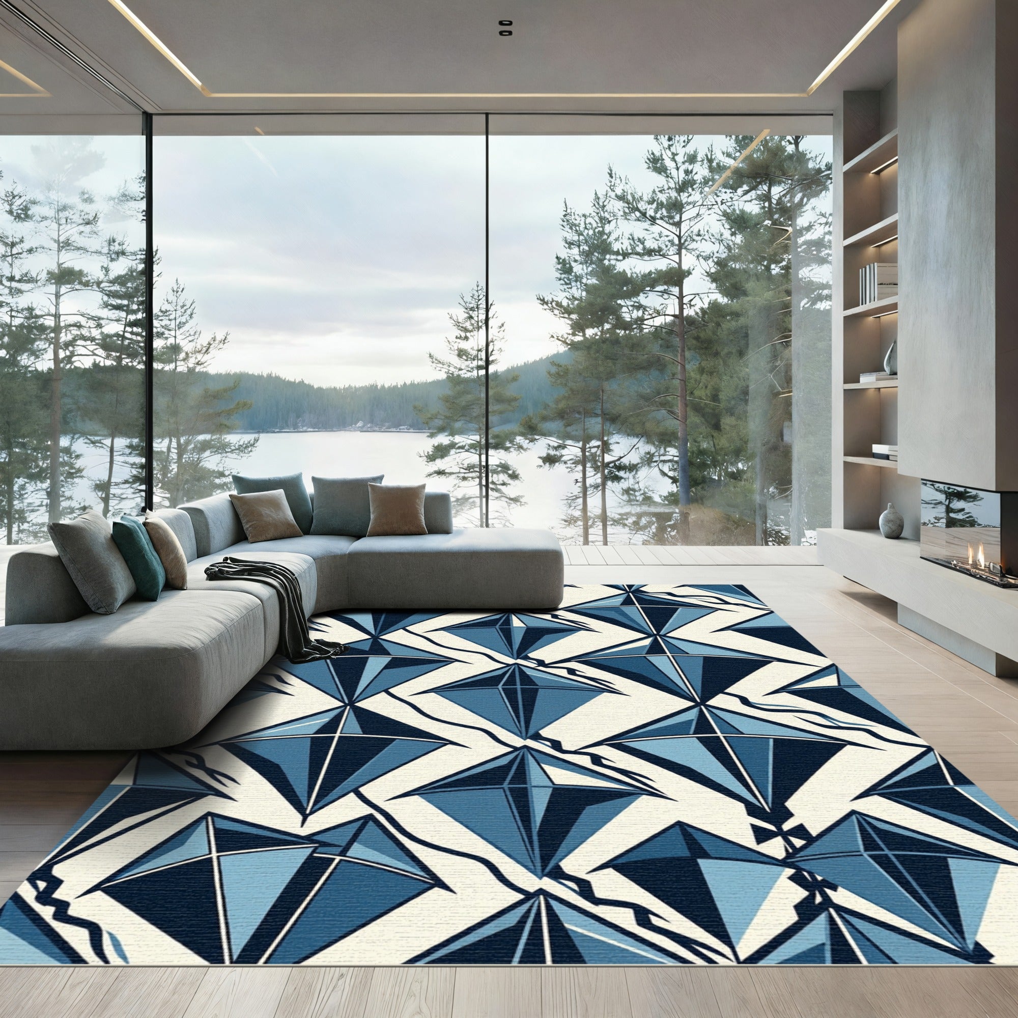 Geometric Navy Kite Diamond Rug