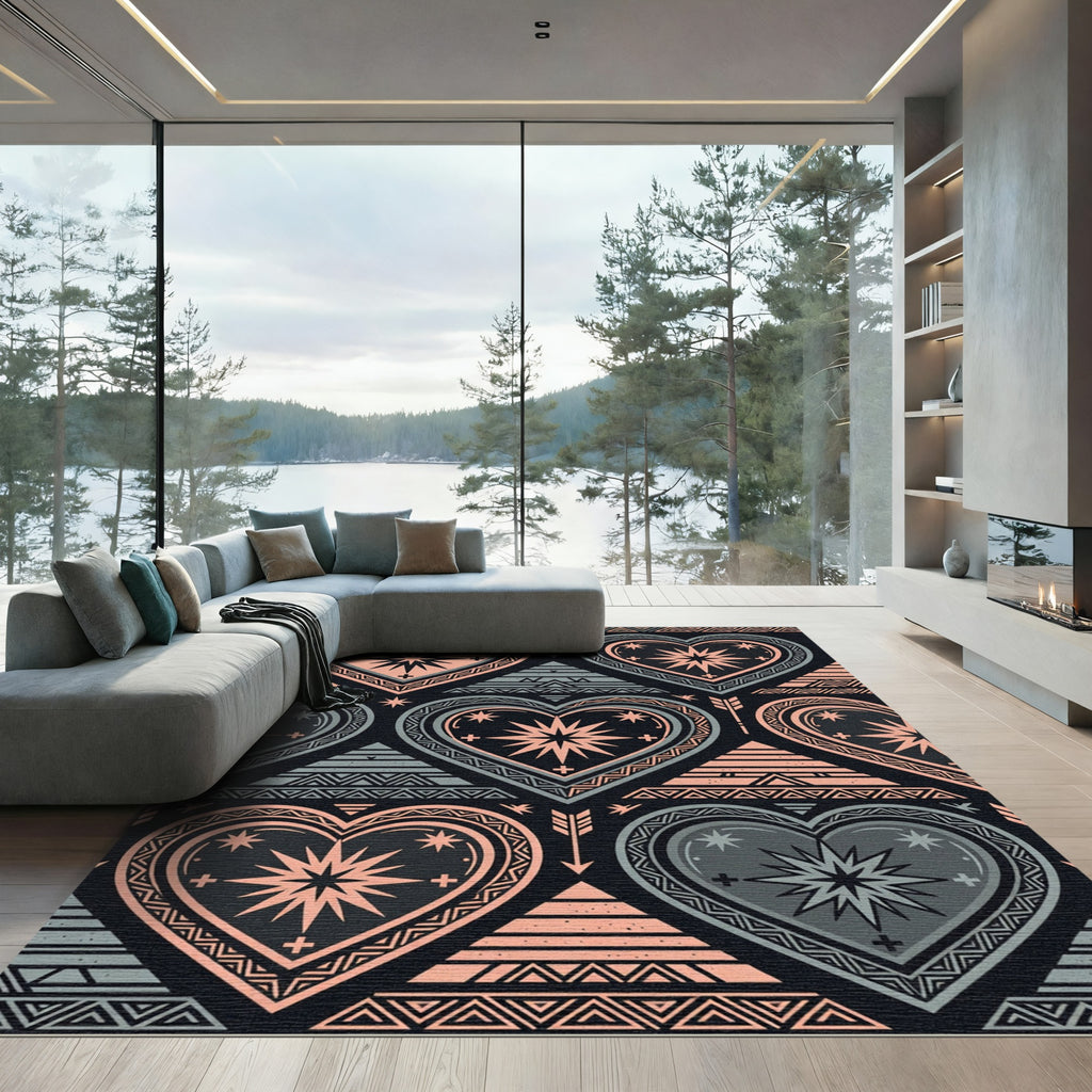 Celestial Geometric Heart Arrow Tapestry Rug