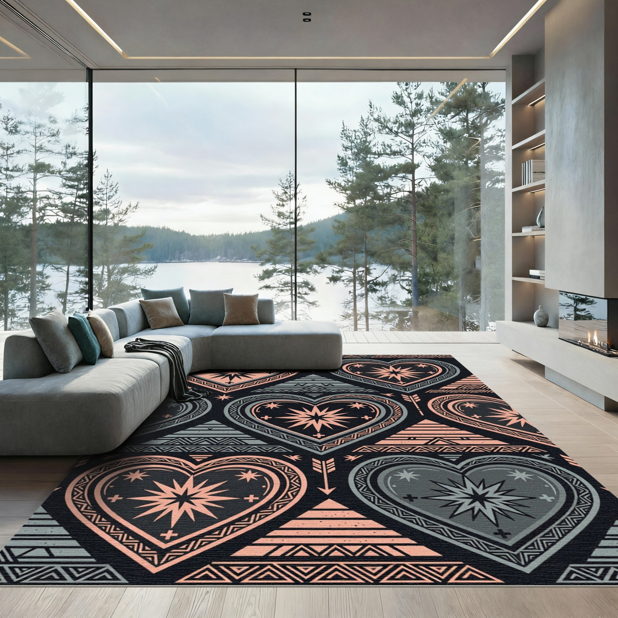 Celestial Geometric Heart Arrow Tapestry Rug