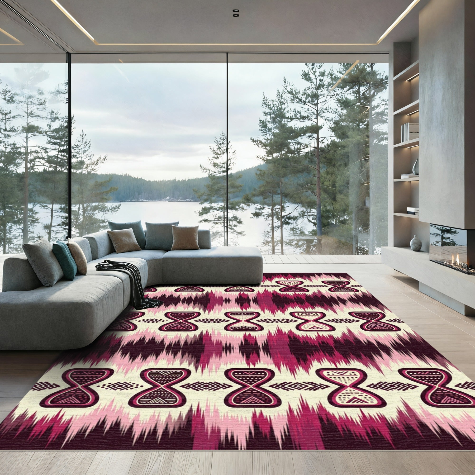 Crimson Hourglass Ikat Inspired Rug