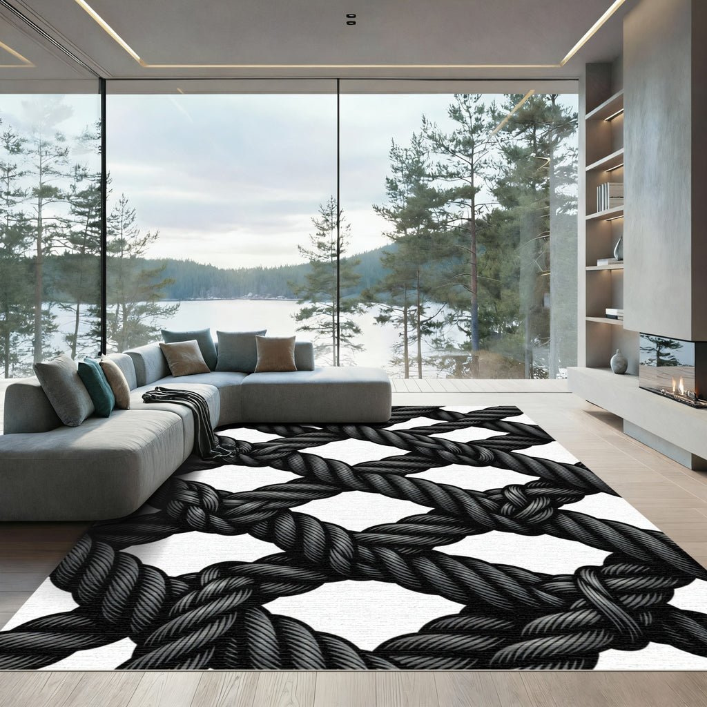 Charcoal Braided Diamond Net Rug