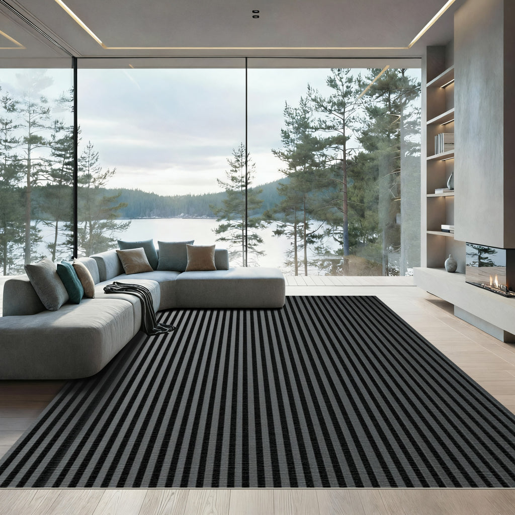 Charcoal Vertical Striped Modern Rug