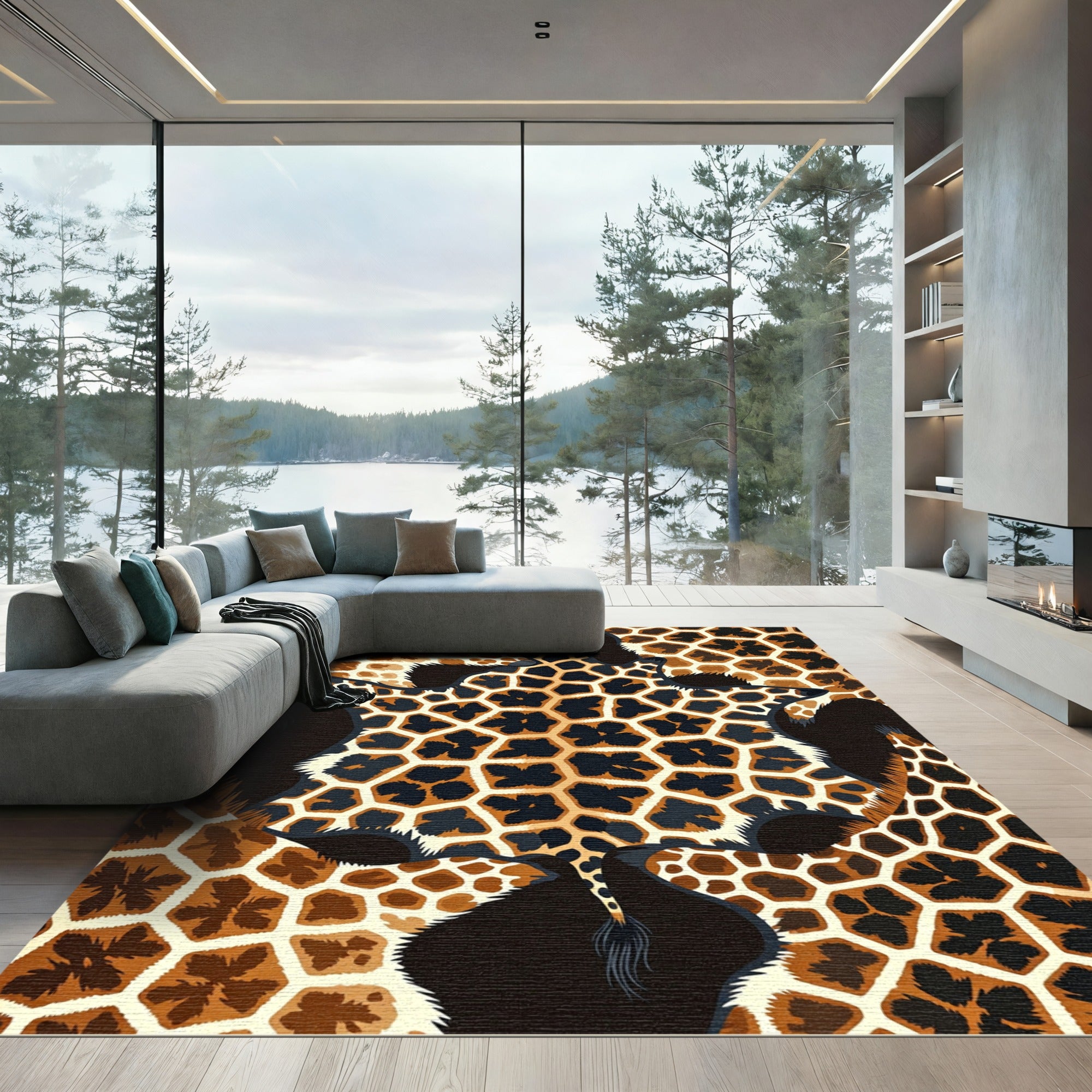 Natural Giraffe Hide Organic Shape Rug