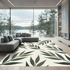 Minimalist Olive Green Botanical Leaf Rug