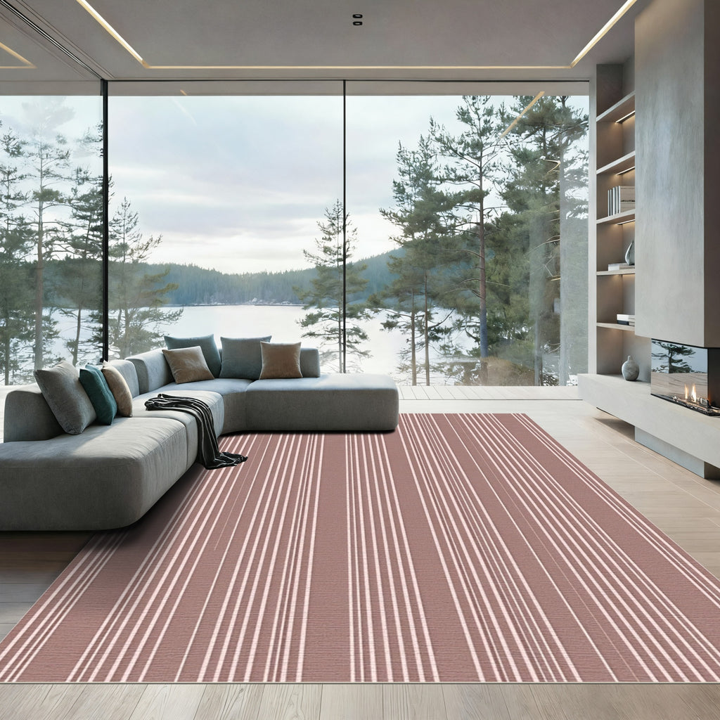 Soft Rose White Vertical Stripes Rug