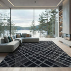 Geometric Charcoal Linear Grid Artwork Rug