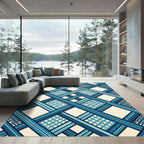 Geometric Blue Lattice Grid Lines Rug