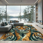 Bold Tiger Faces Green Abstract Background Rug