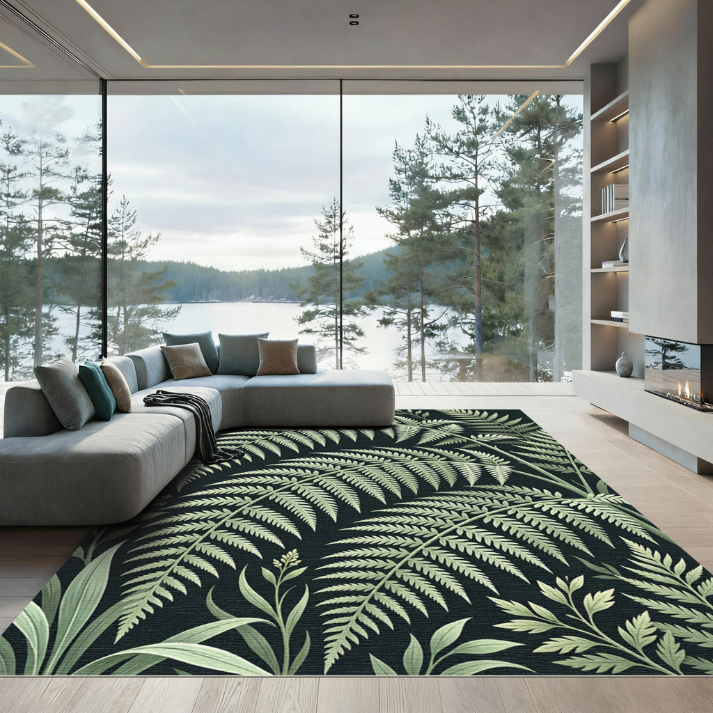 Lush Green Botanical Fern Canopy Rug