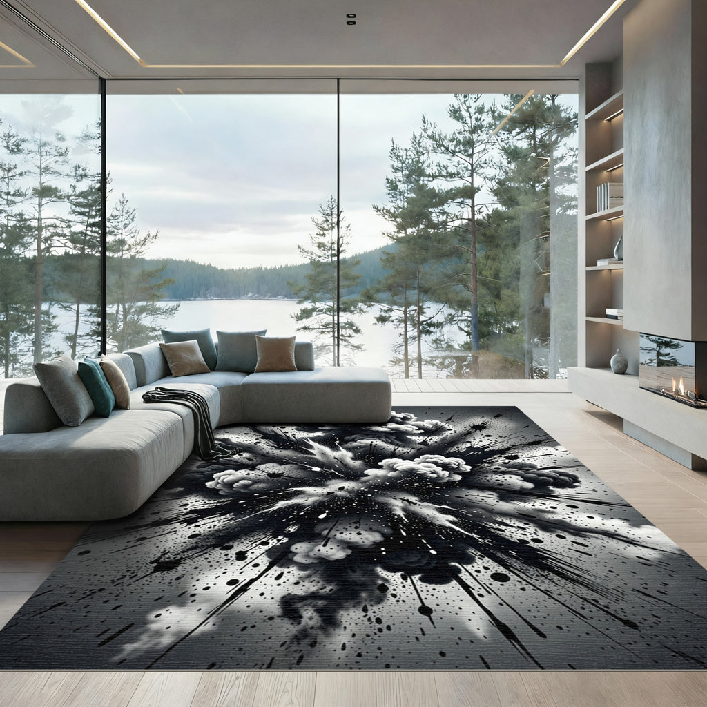 Monochrome Abstract Explosion Ink Splatter Rug
