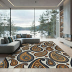 Elegant Gold and Slate Paisley Scroll Rug