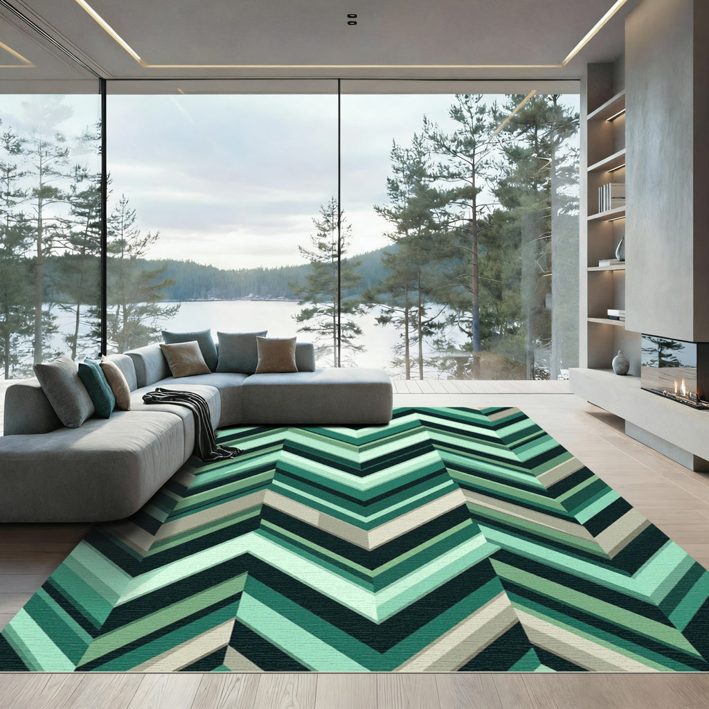 Modern Teal Chevron Stripes Rug