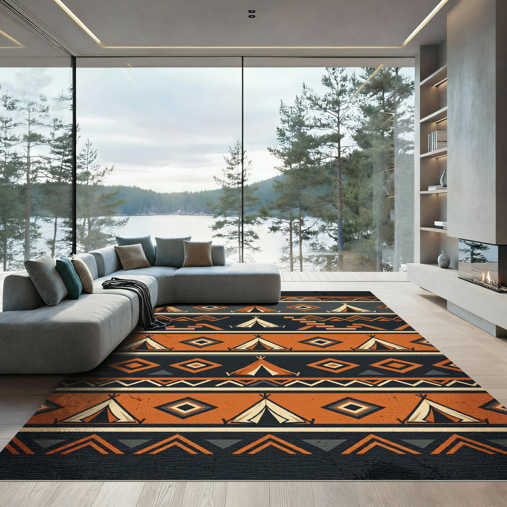 Earthy Geometric Teepee Striped Throw Rug