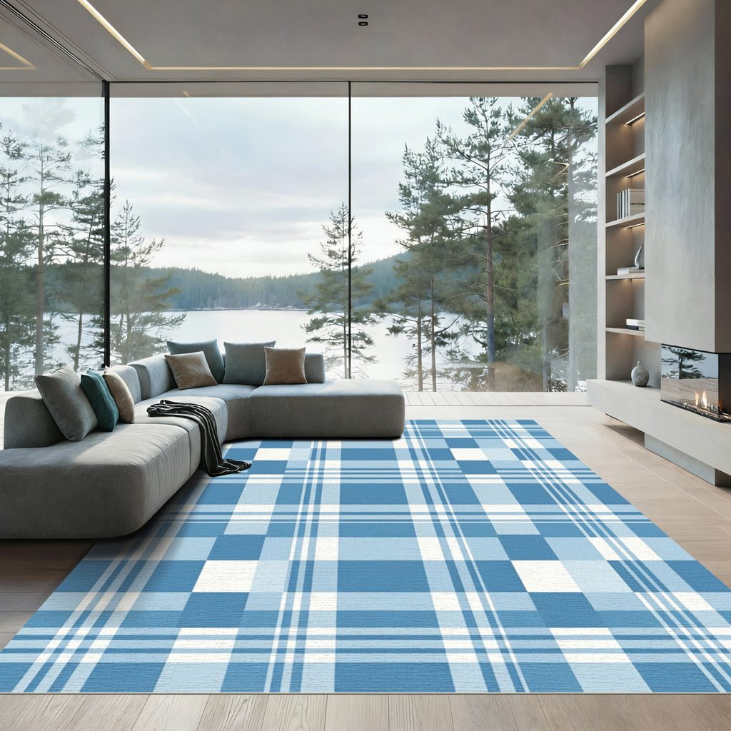 Blue Classic Plaid Checkered Arrangement Rug