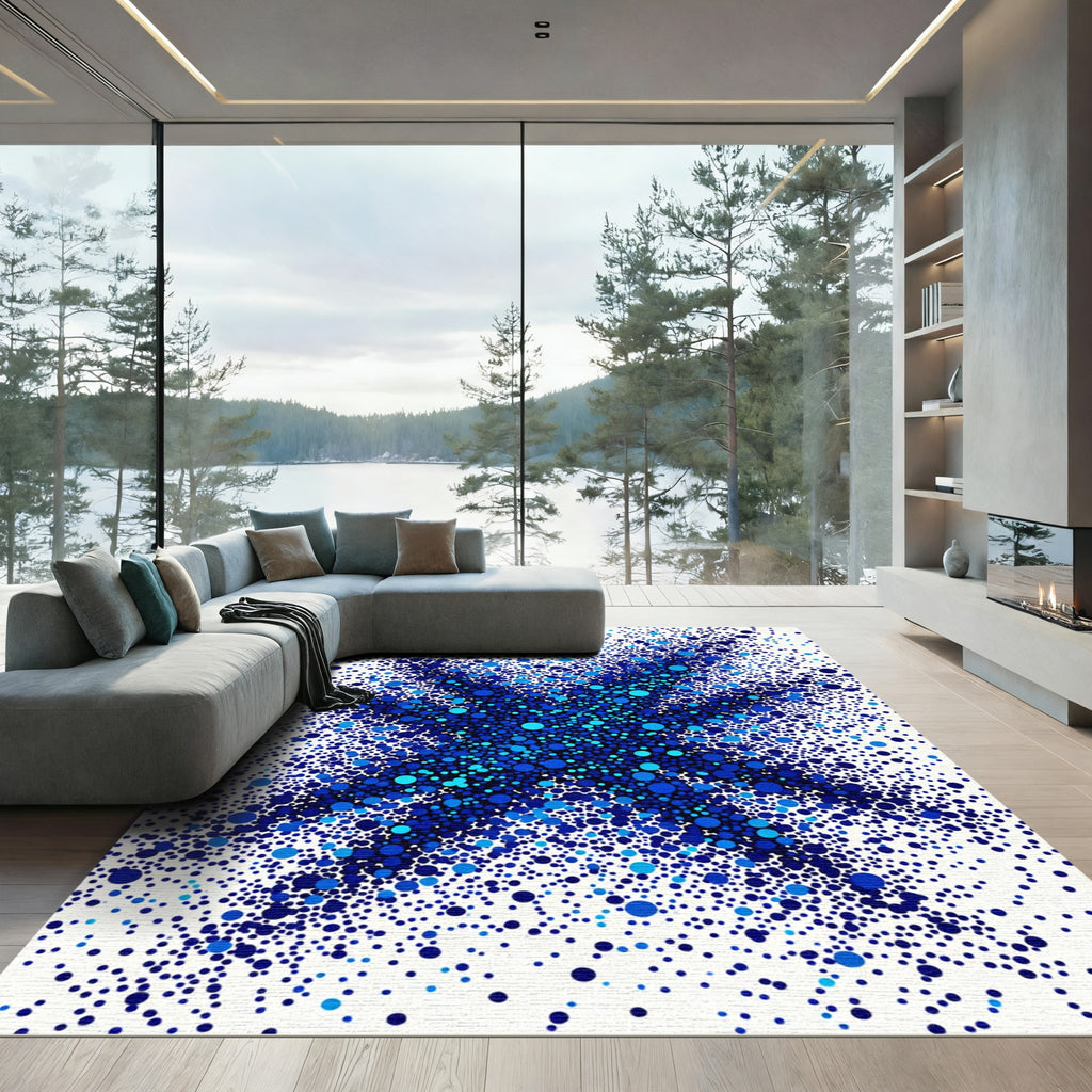 Deep Blue Scatter Organic Forms Rug