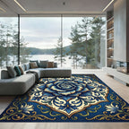 Ornate Blue Floral Medallion Blossom Rug