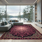 Ornate Crimson Floral Mandala Art Rug
