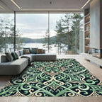 Elegant Sage Green Ornate Scrollwork Rug