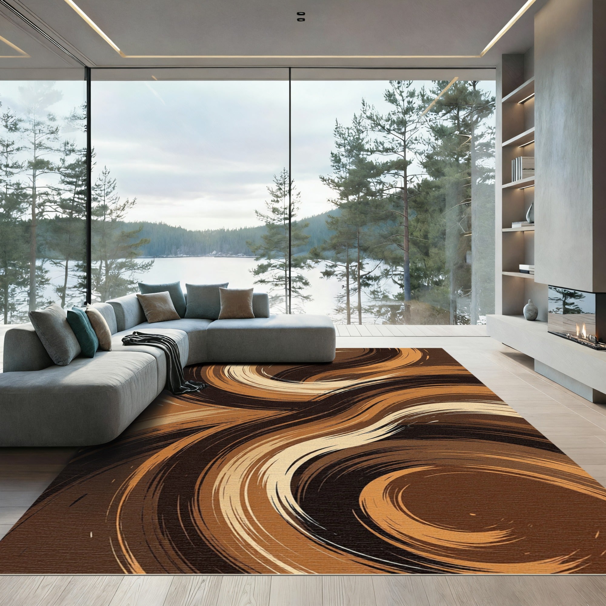 Rich Chocolate Swirl Texture Art Rug