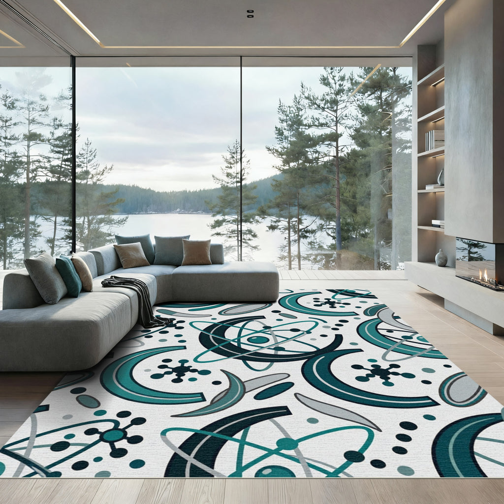 Teal Gray Atomic Orbit Elements Rug