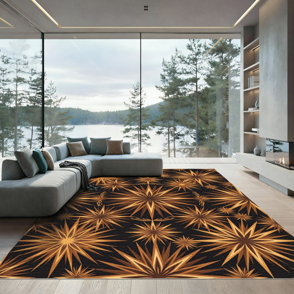 Radiant Bronze Starburst Geometric Rug