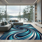 Contemporary Azure Silver Swirling Vortex Rug
