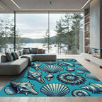Coastal Teal Seashell Nautical Illustration Rug