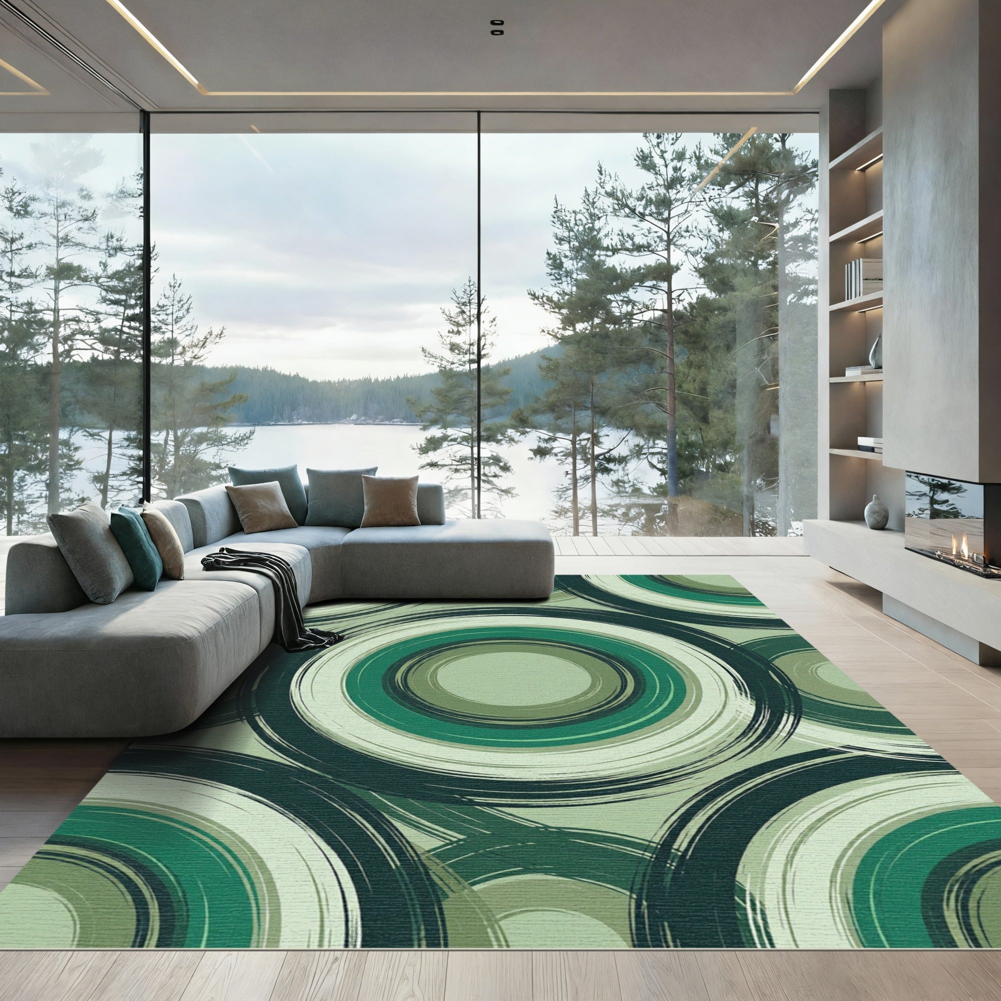 Verdant Grassy Grunge Circles Rug