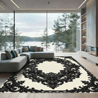 Elegant Black Baroque Lace Oval Frame Rug
