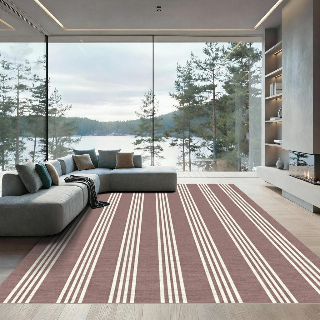 Neutral Taupe Classic Stripe Rug