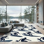 Navy Surfboard Silhouette Coastal Ocean Graphic Rug