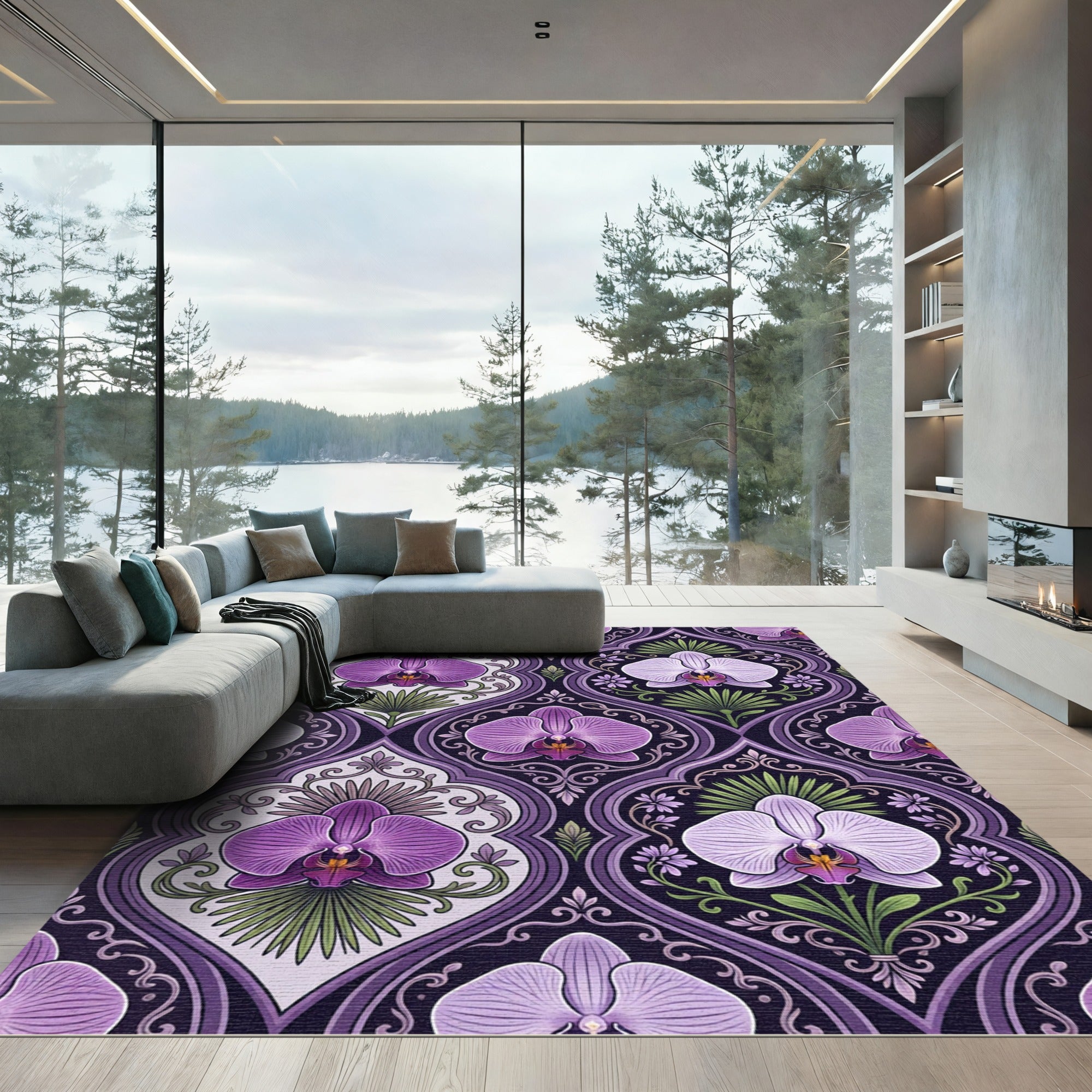 Orchid Medallion Damask Purple Rug
