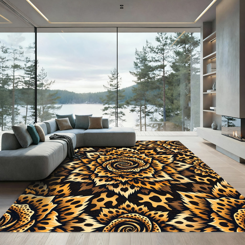 Bold Leopard Rose Bloom Rug