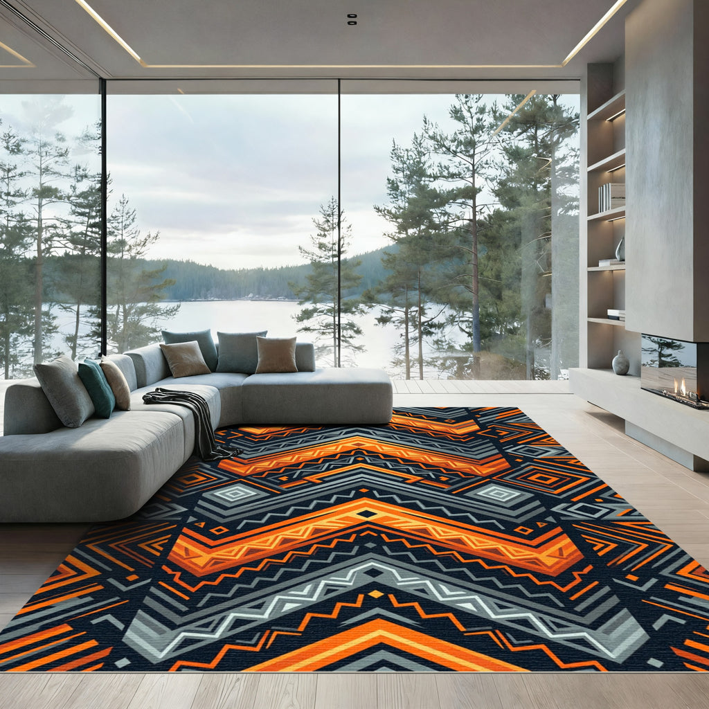 Bold Amber Charcoal Geometric Chevron Rug