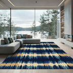 Deep Blue Golden Jagged Stripes Rug
