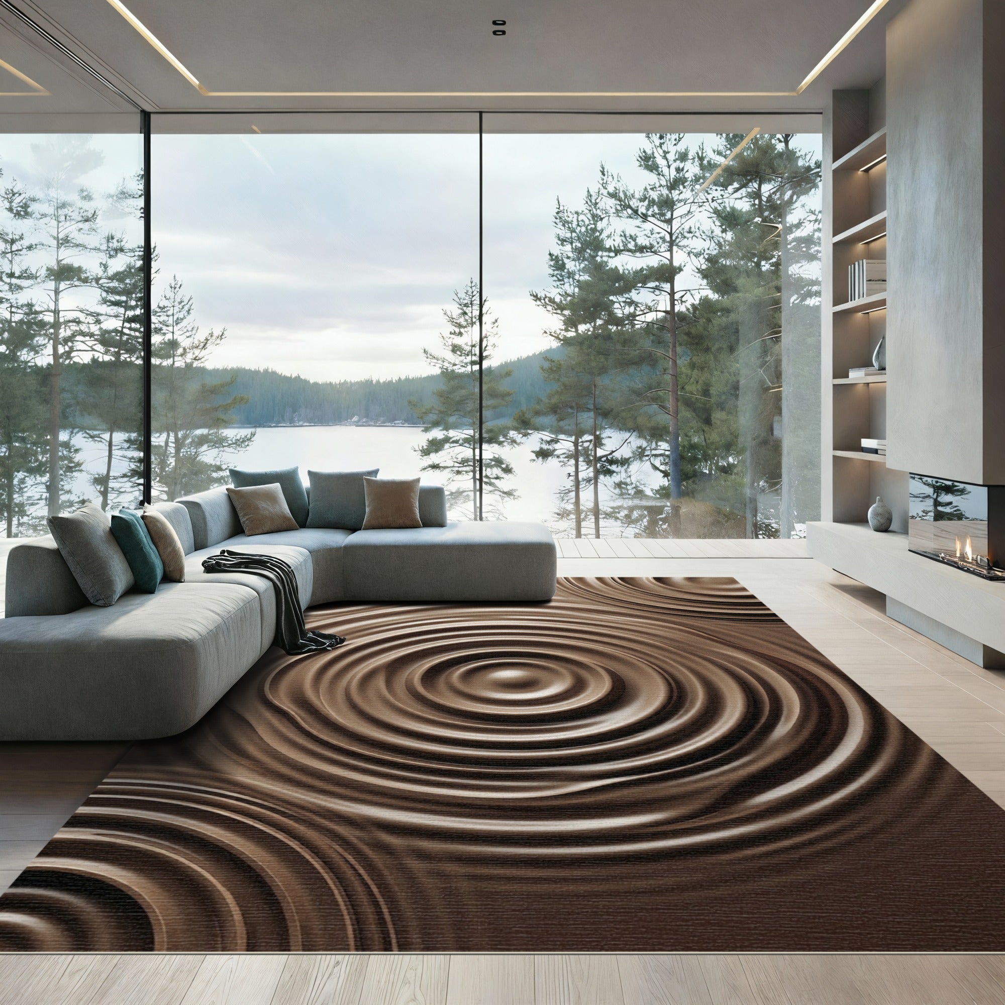 Chocolate Ripples Concentric Circles Rug